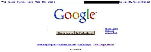 Google home page with Product Search link