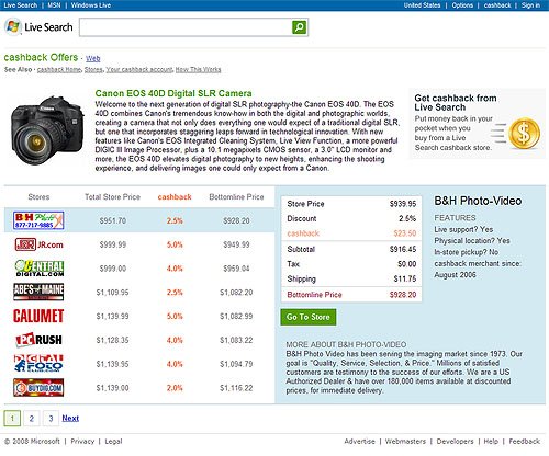 Windows Live Cashback