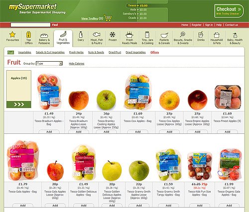 Shopping fruits on mySupermarket.co.uk