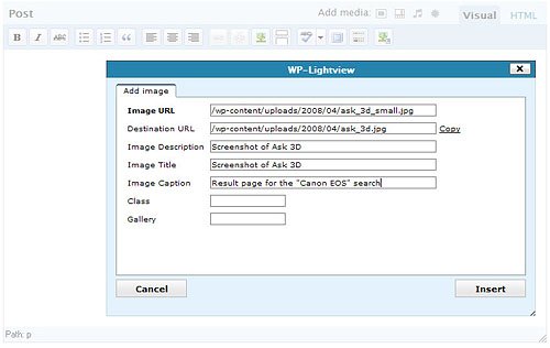 WP-Lightview extension of the Wordpress rich-text editor